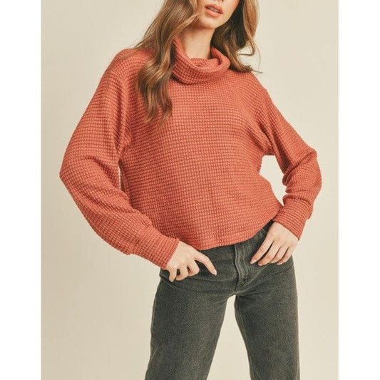 Alice Turtleneck Long Sleeve Top In Rust