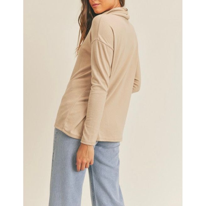 Eliza Mock Neck Long Sleeve Top In Taupe