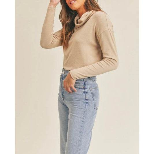 Eliza Mock Neck Long Sleeve Top In Taupe