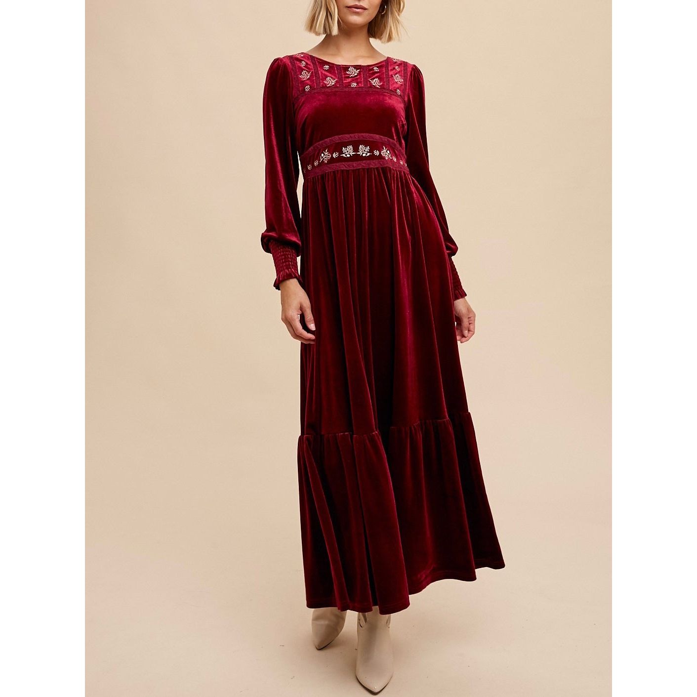 Cate Folklore Embroidered Velvet Dress