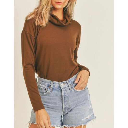Eliza Mock Neck Long Sleeve Top In Espresso
