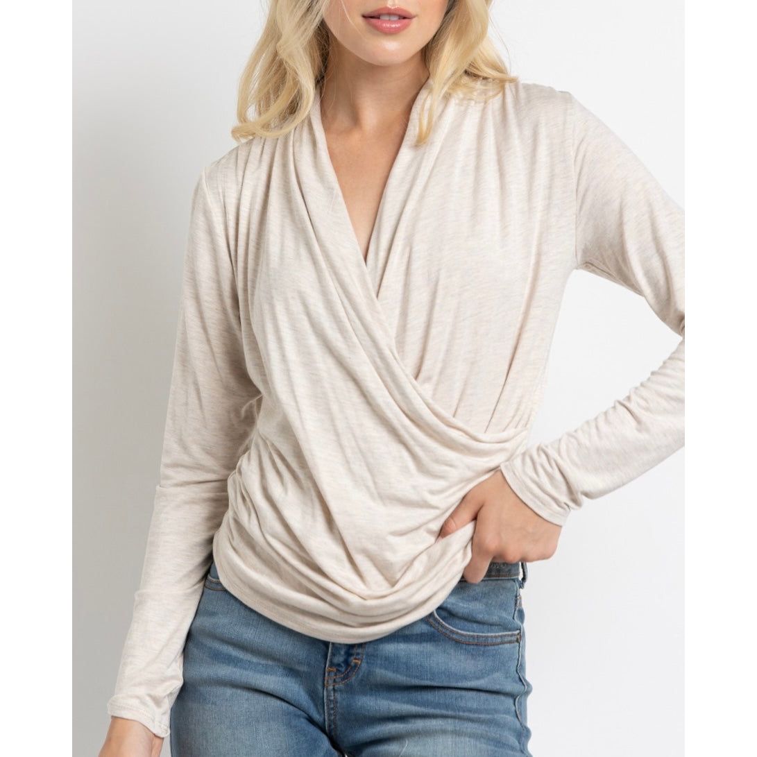 Charmaine Overlap Wrap Top - Oak