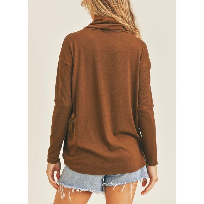 Eliza Mock Neck Long Sleeve Top In Espresso