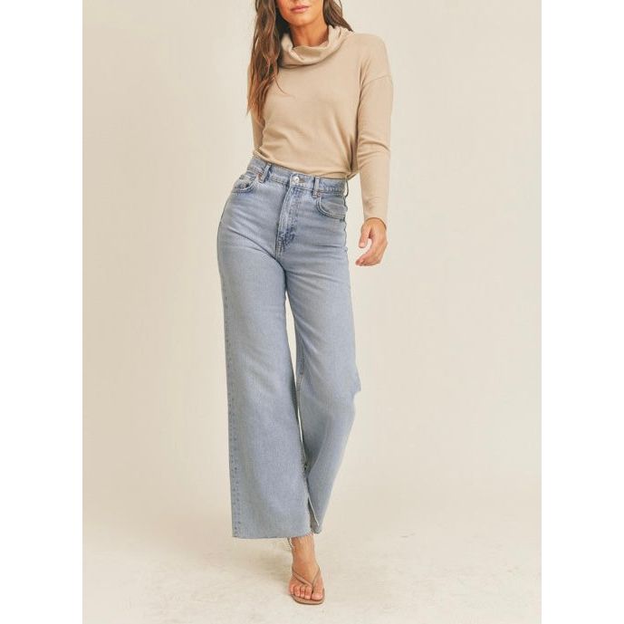 Eliza Mock Neck Long Sleeve Top In Taupe