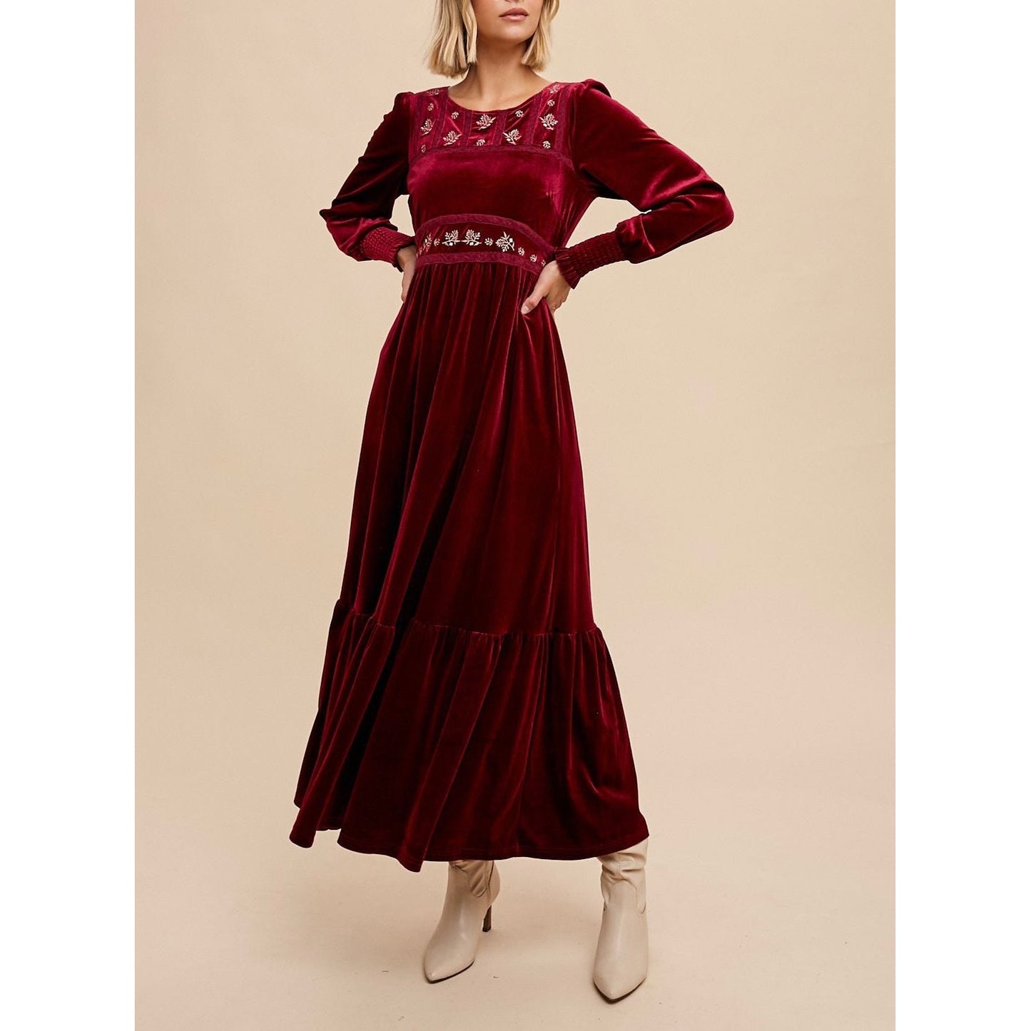 Cate Folklore Embroidered Velvet Dress