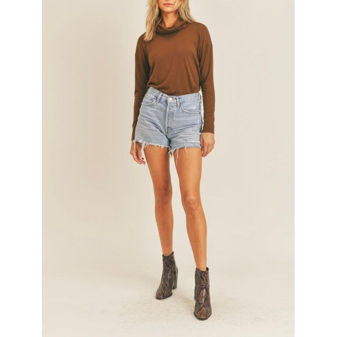 Eliza Mock Neck Long Sleeve Top In Espresso
