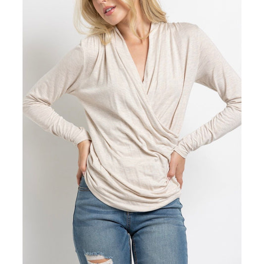 Charmaine Overlap Wrap Top - Oak