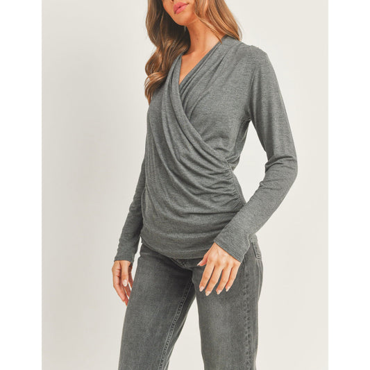 Charmaine Overlap Wrap Top - Grey