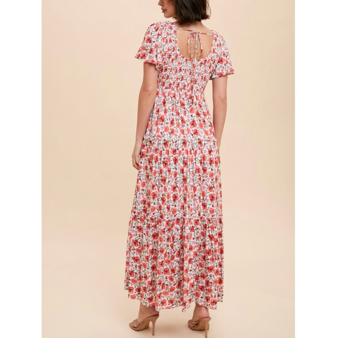 Jasmine Ruffled Tiers Spring Dress in Coral