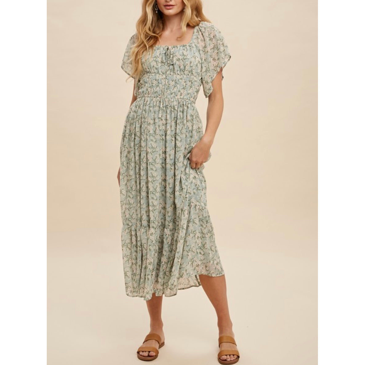 Danna Summer Chiffon Floral Dress in Sage