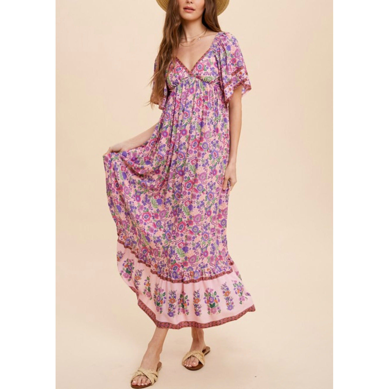 Jocelyn Boho Midi Dress in Lavender