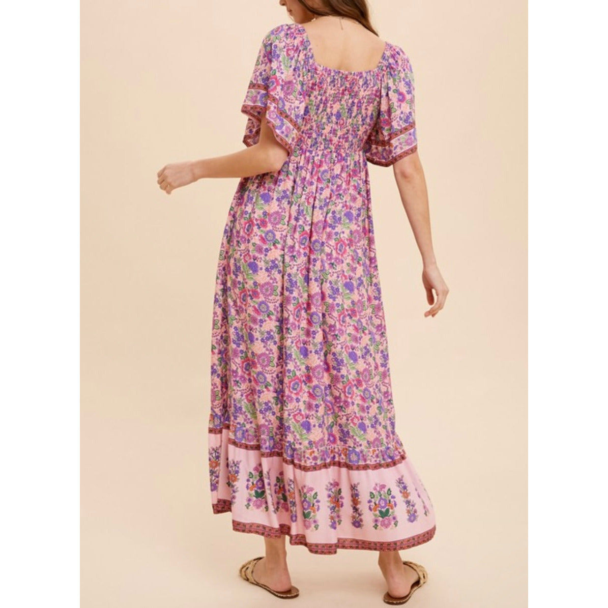 Jocelyn Boho Midi Dress in Lavender