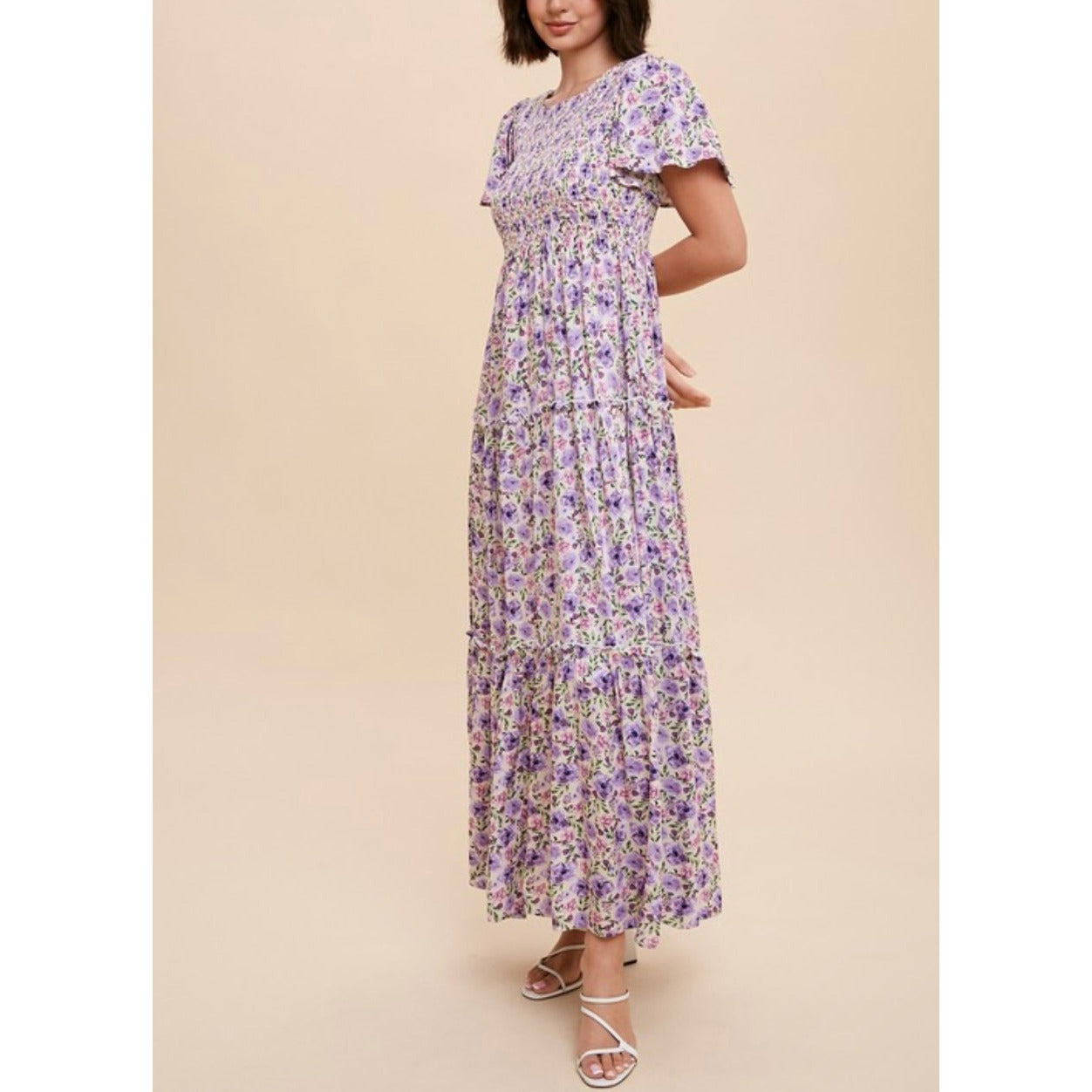 Jasmine Floral Tiered Maxi Dress in Lavender