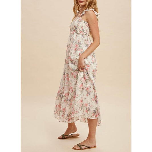 Miriam Spring Chiffon Dress in White