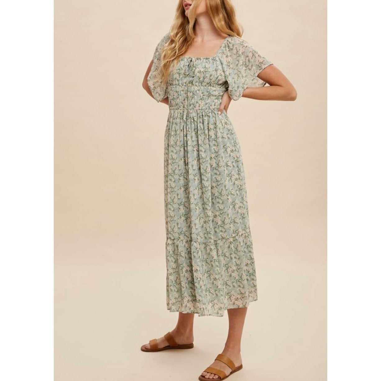 Danna Summer Chiffon Floral Dress in Sage