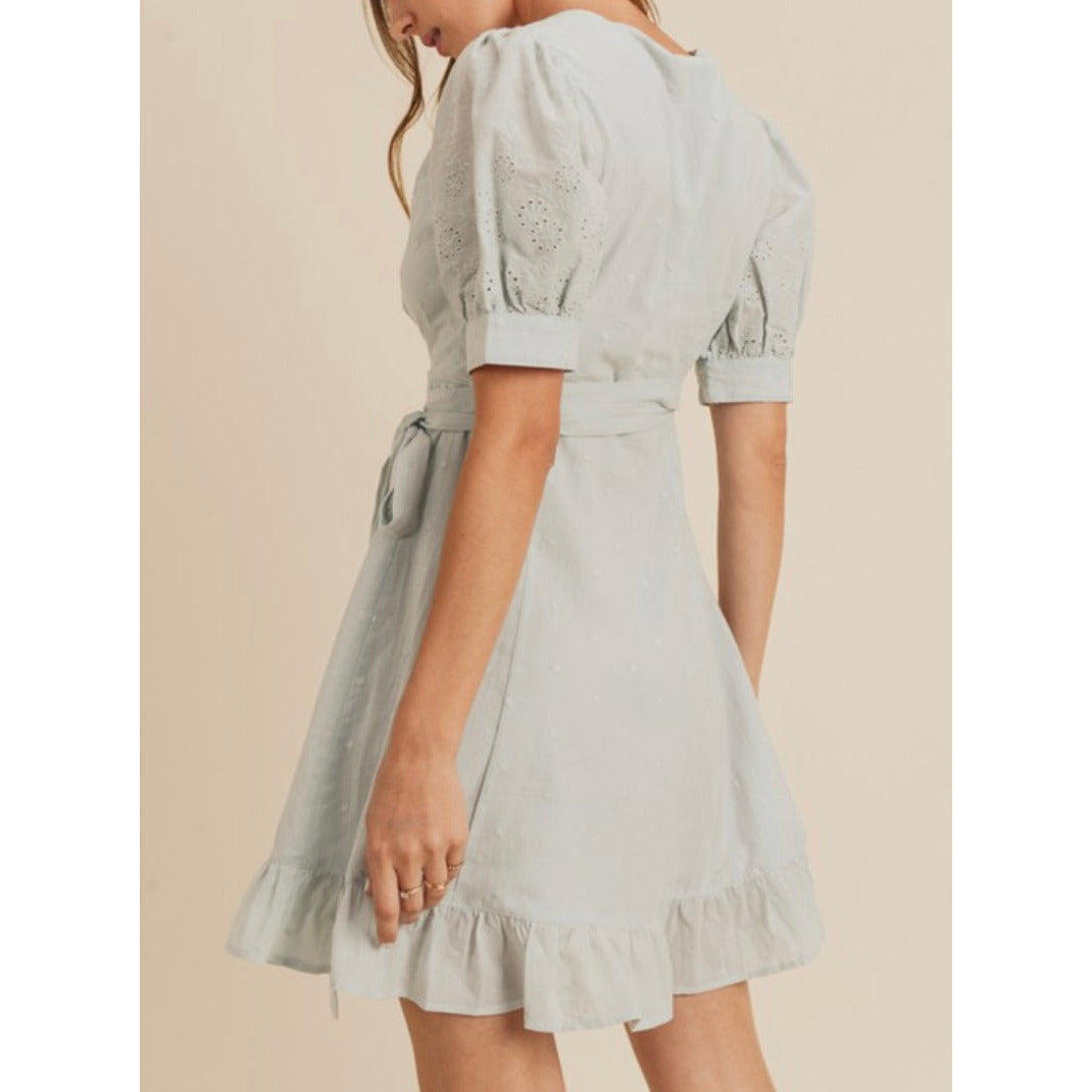 Kara Summer Embroidered Dress in Blue