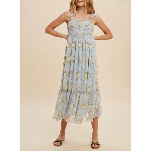 Miriam Spring Midi Dress in Blue
