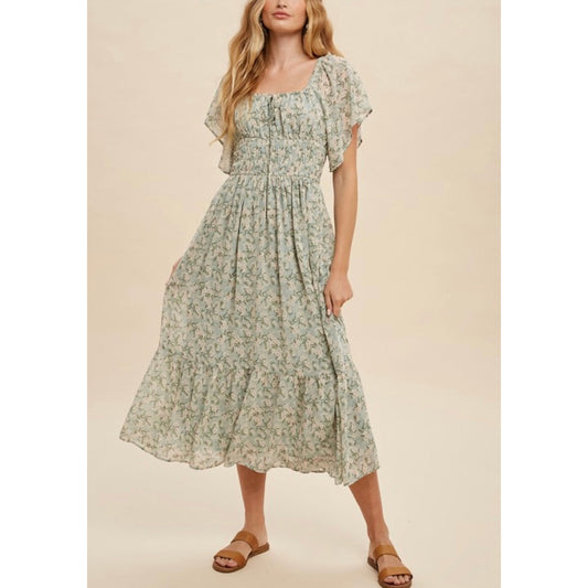 Danna Summer Chiffon Floral Dress in Sage