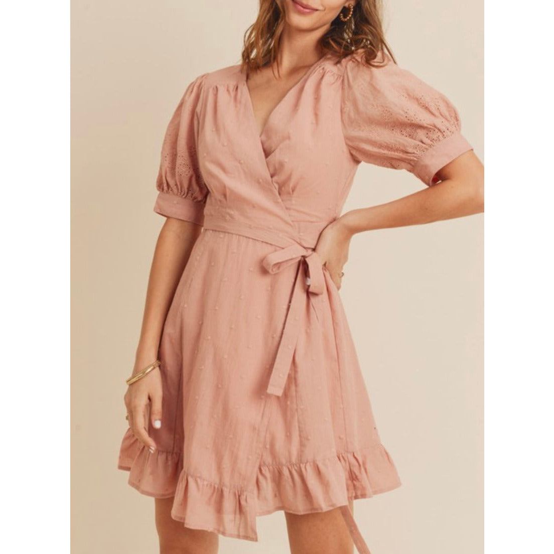 Kara Summer Embroidered Dress in Pink
