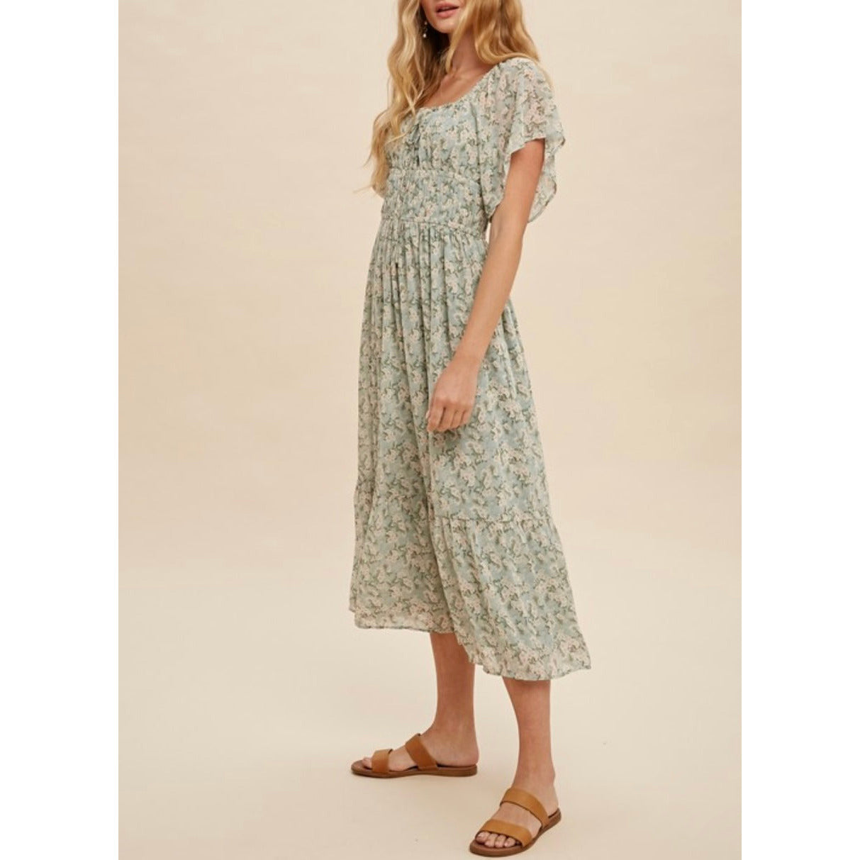 Danna Summer Chiffon Floral Dress in Sage