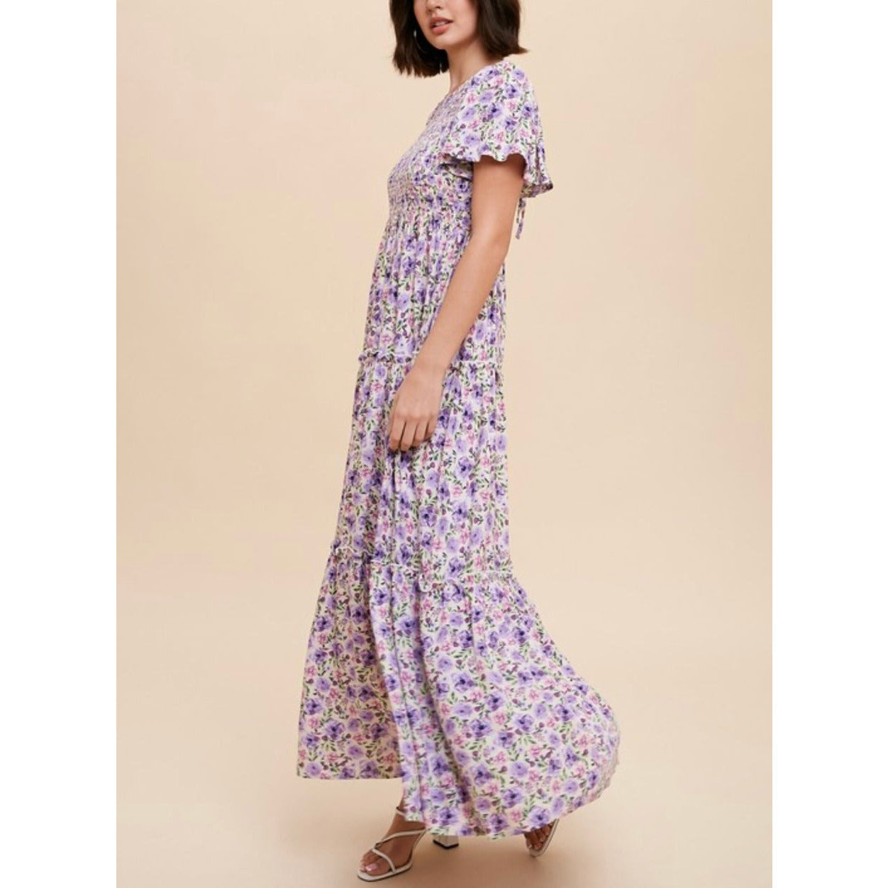 Jasmine Floral Tiered Maxi Dress in Lavender
