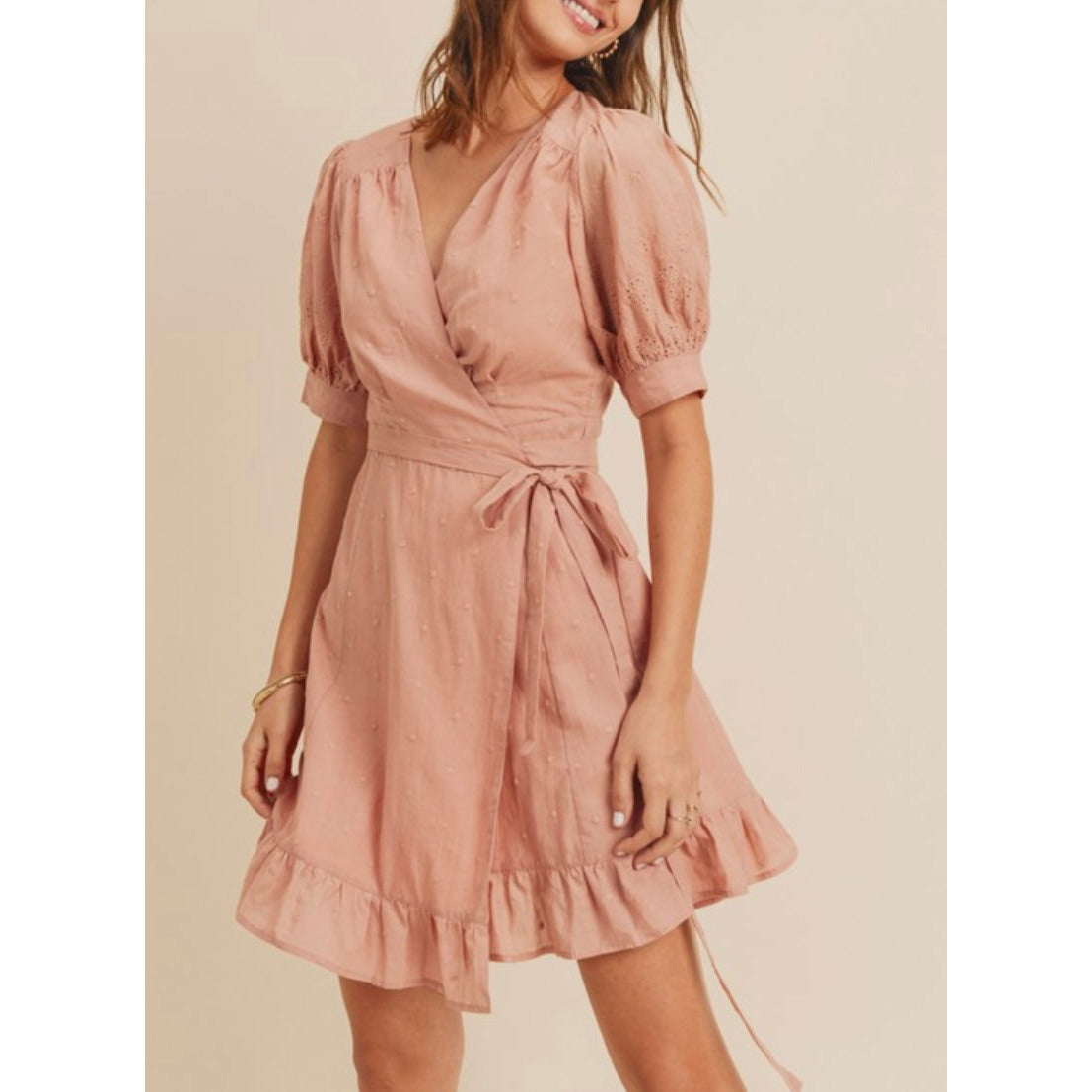 Kara Summer Embroidered Dress in Pink