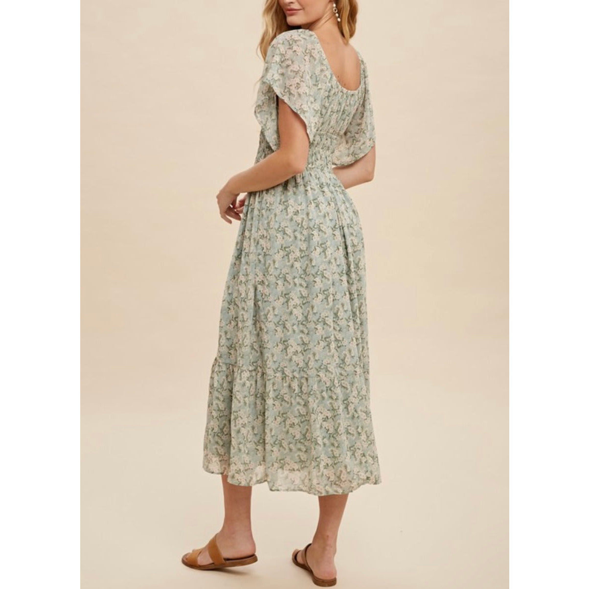 Danna Summer Chiffon Floral Dress in Sage