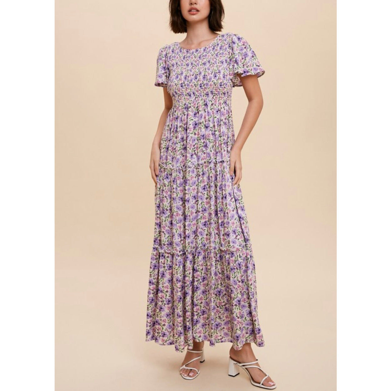 Jasmine Floral Tiered Maxi Dress in Lavender