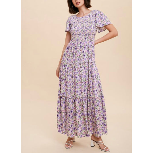 Jasmine Floral Tiered Maxi Dress in Lavender