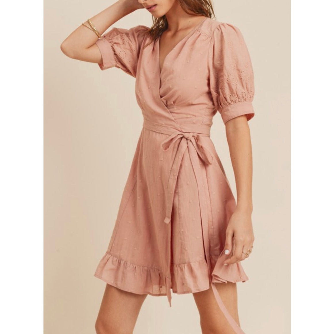 Kara Summer Embroidered Dress in Pink