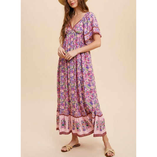 Jocelyn Boho Midi Dress in Lavender