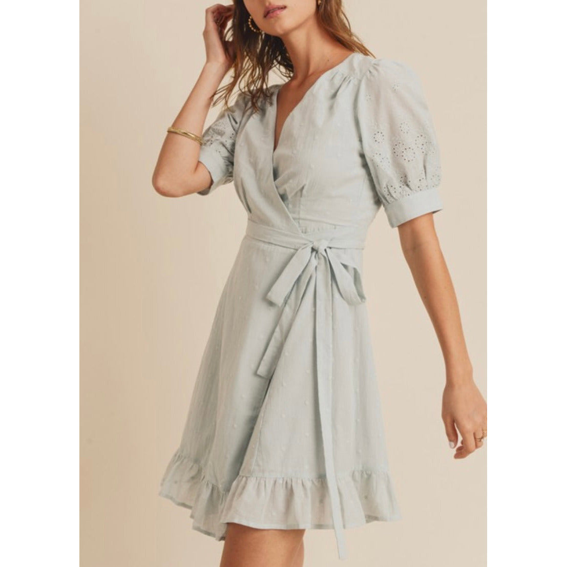 Kara Summer Embroidered Dress in Blue