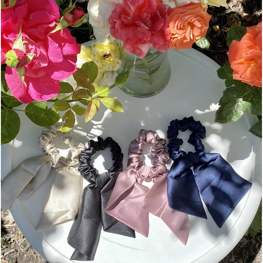 100% Silk Bow Scrunchies - Medium Set