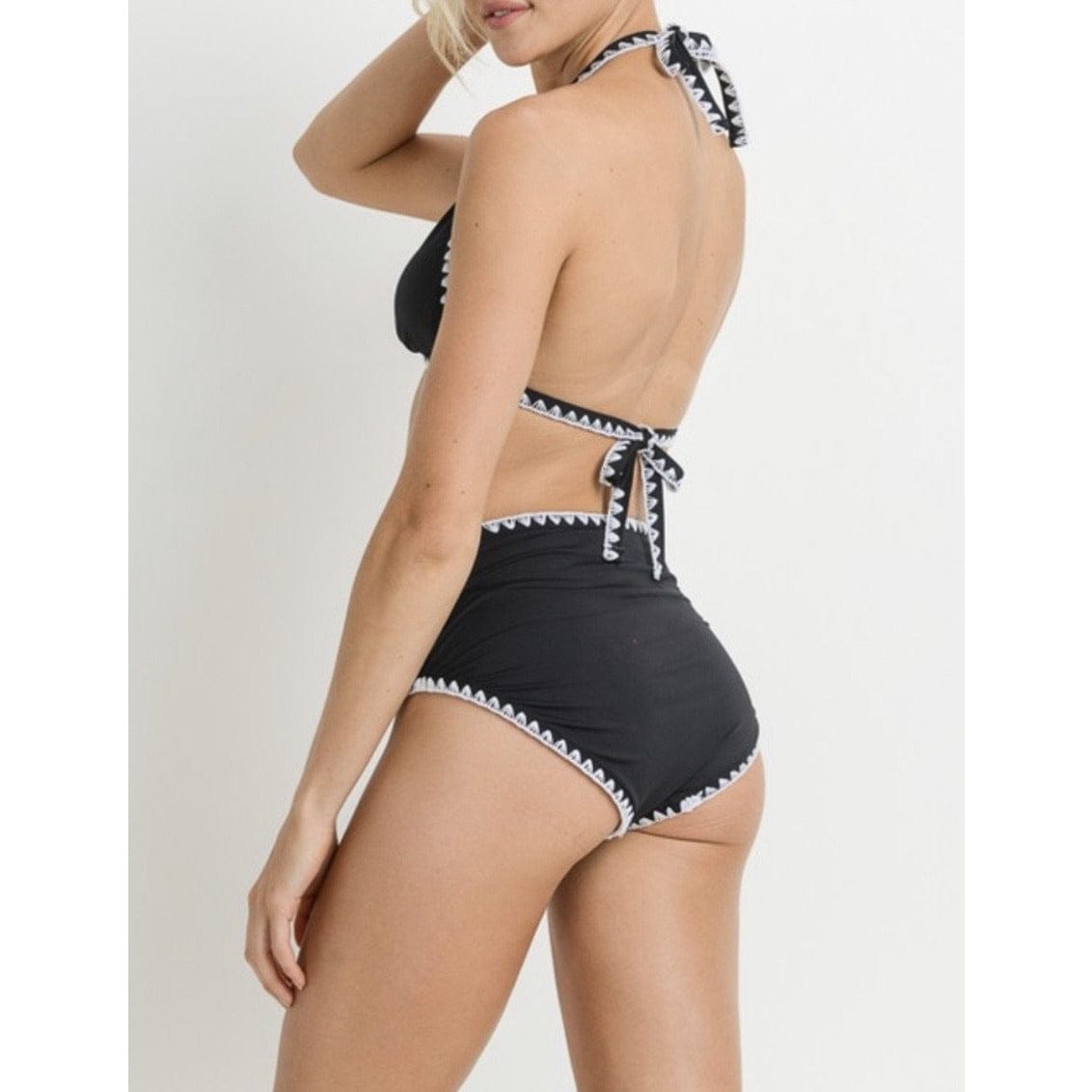 Hazel Black White High Waist Bikini Set
