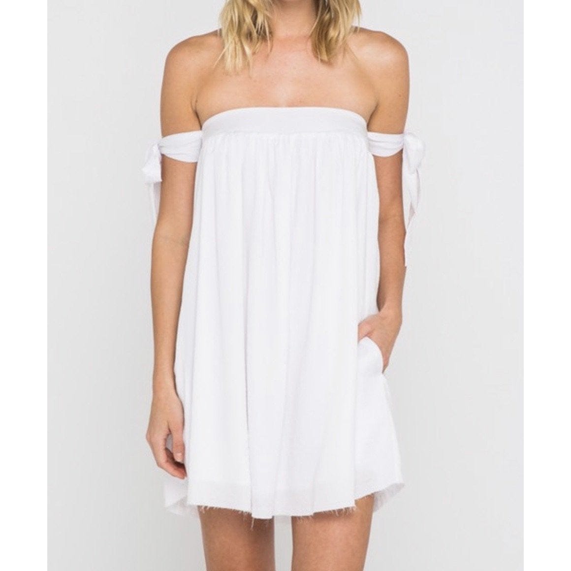 Nora Spring Off Shoulder Mini Dress - White
