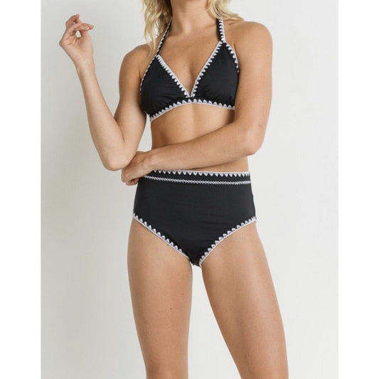 Hazel Black White High Waist Bikini Set