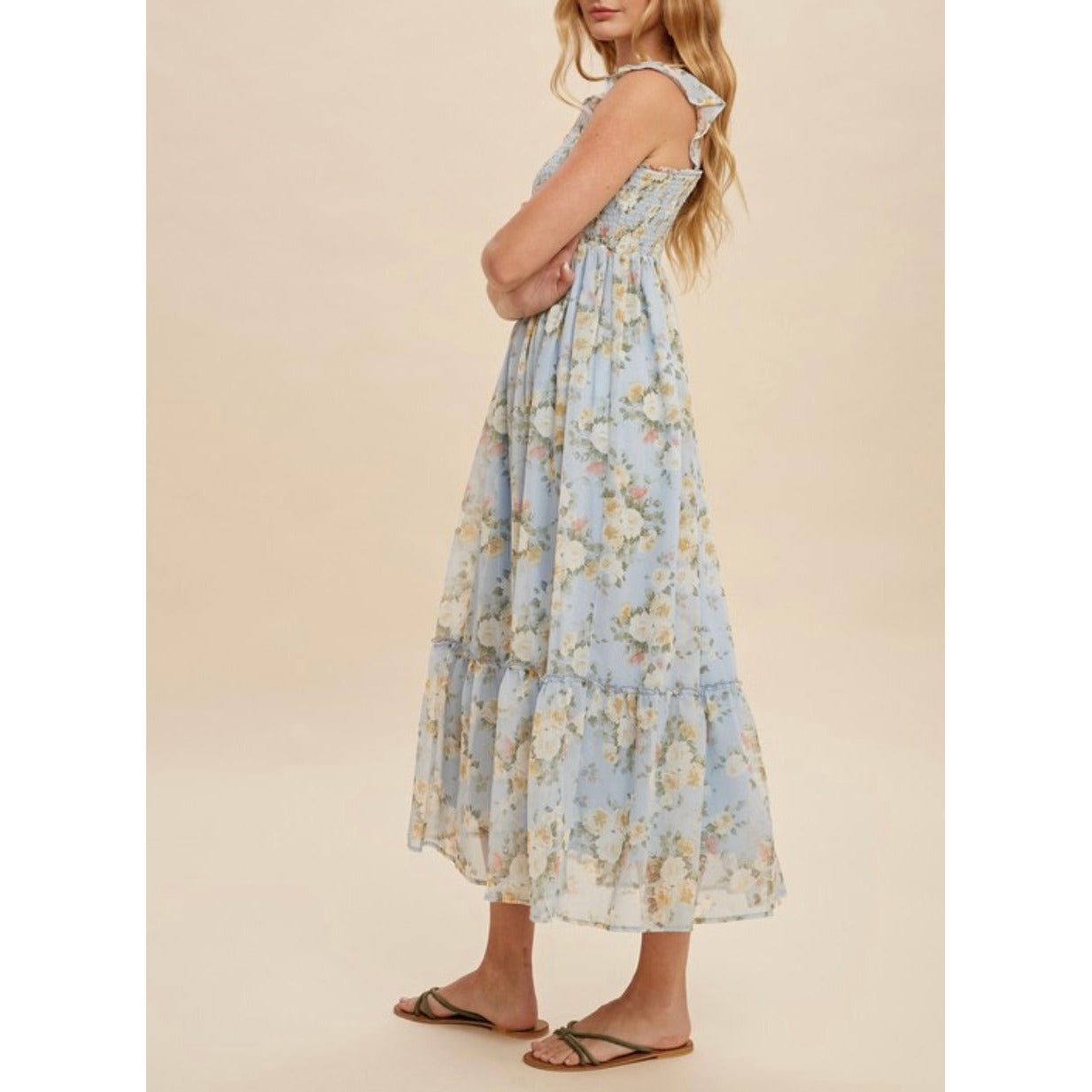 Miriam Spring Midi Dress in Blue