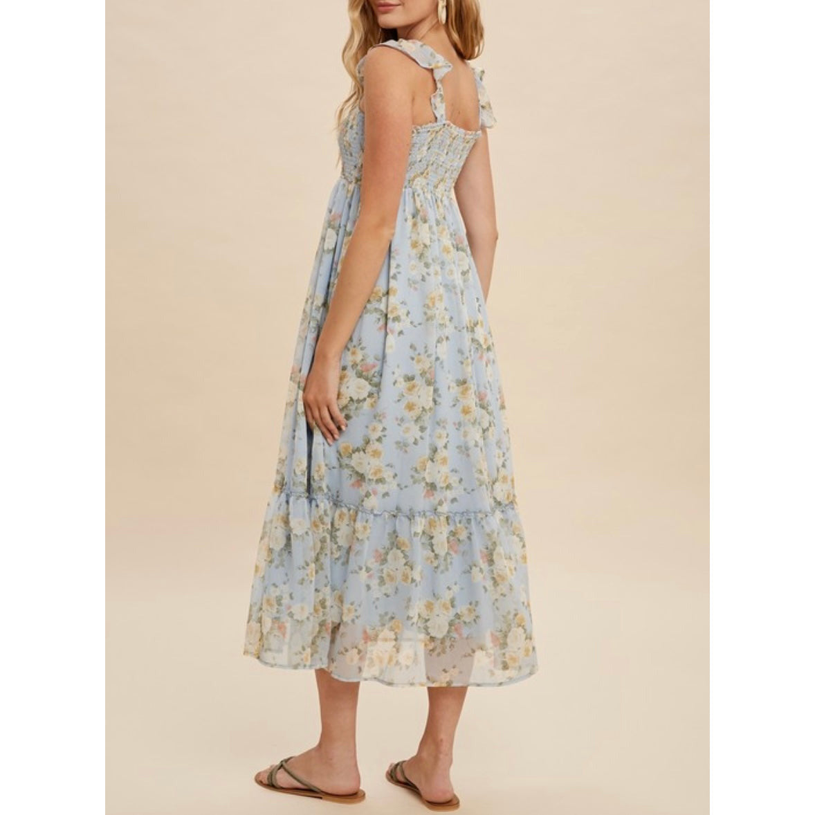 Miriam Spring Midi Dress in Blue